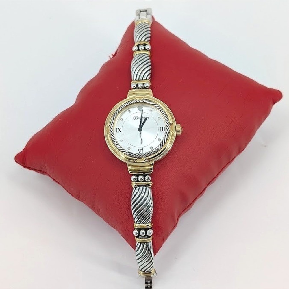 Brighton Costa Mesa Bracelet Watch Two Tone Rhinestone Crystal Twisted Cable